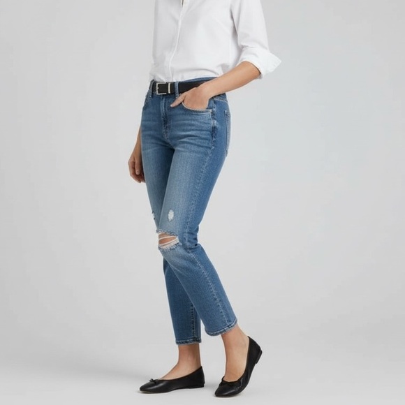 Madewell Denim - Madewell The Perfect Vintage Straight Leg Crop Medium Wash Distressed Jeans 32P